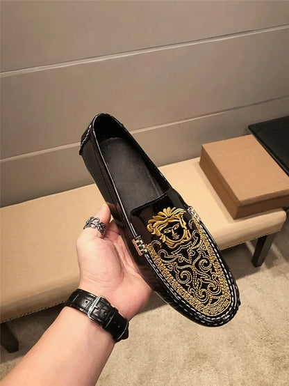 Chaussures Décontractées en Cuir Verni Astronomique Souple pour Homme, Style Coréen, Décontracté, en Une Étape, Style Britannique, pour Paresseux, Nouvelle Collection Printemps Été