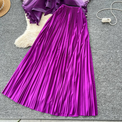 Miyake pli changement progressif couleur bord ondulé costume soleil jupe plissée à la mode et élégant deux pièces ensembles tenues pour femmes