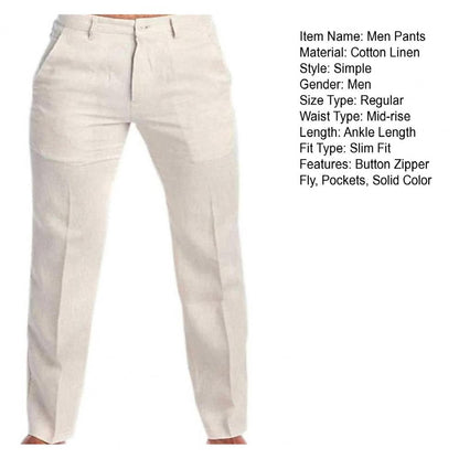 Pantalon en lin décontracté pour hommes, avec poches sur pied, couleur unie, blanc, gris, grande taille 3xl, élégant, mode, survêtement, Streetwear, 2023