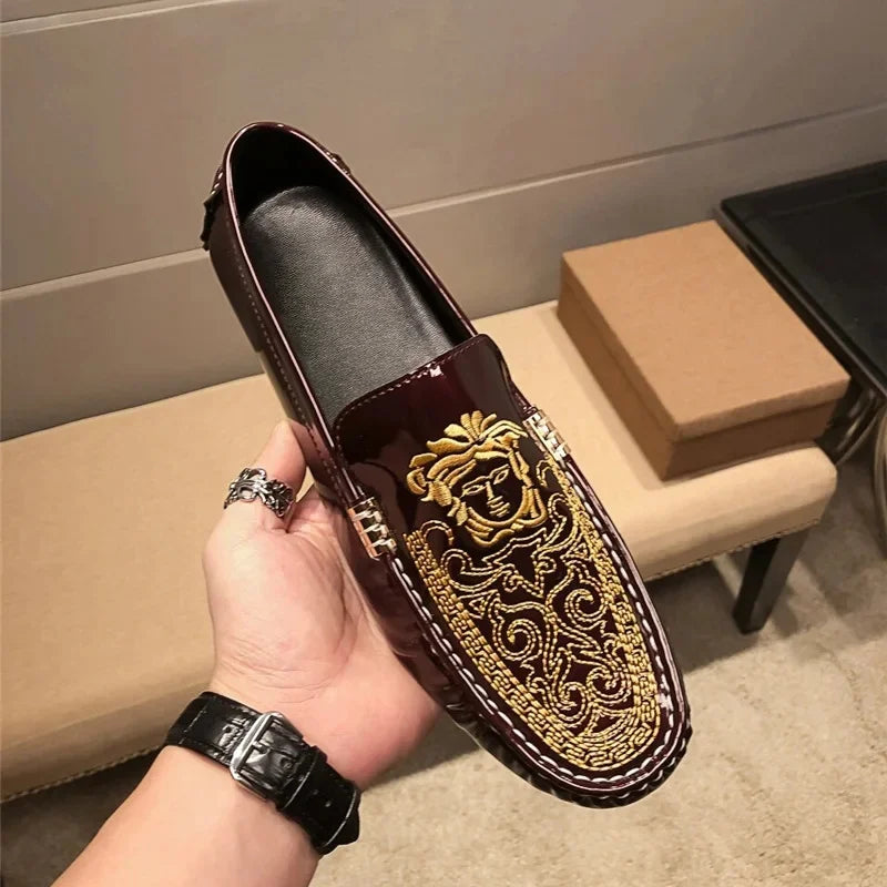 Chaussures Décontractées en Cuir Verni Astronomique Souple pour Homme, Style Coréen, Décontracté, en Une Étape, Style Britannique, pour Paresseux, Nouvelle Collection Printemps Été