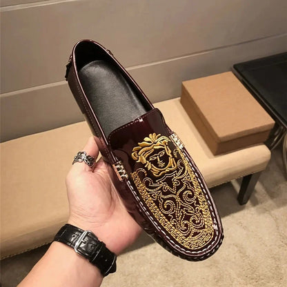 Chaussures Décontractées en Cuir Verni Astronomique Souple pour Homme, Style Coréen, Décontracté, en Une Étape, Style Britannique, pour Paresseux, Nouvelle Collection Printemps Été