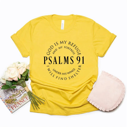 Dieu est mon refuge psaumes 91 chemise chrétienne Christ jésus chemises femmes T-shirts à manches courtes t-shirt religieux jésus amour T-shirts