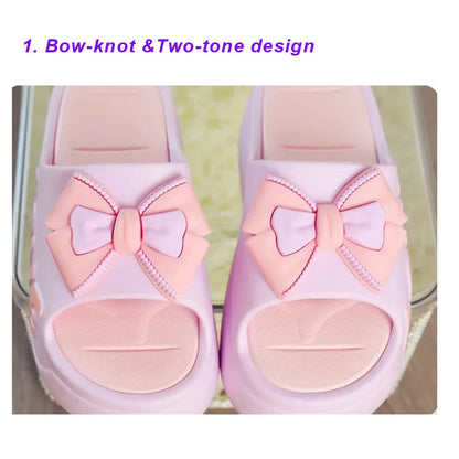 Feerldi nouveau 2025 blanc rose nœud papillon pantoufles femme haute plate-forme EVA diapositives sandales de créateur sabots de plage femmes ascenseur chaussure