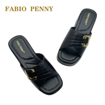 FABIO PENNY2025 été nouveau design métallique couleur unie à semelles épaisses à la mode et sexy dames fête pantoufles à semelles souples