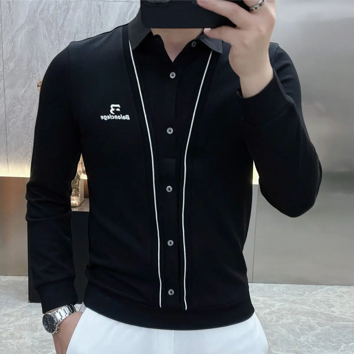 T-Shirts à manches longues pour hommes, vêtements d'affaires décontractés, faux deux pièces, Streetwear, mode bureau Social, nouvelle collection printemps automne