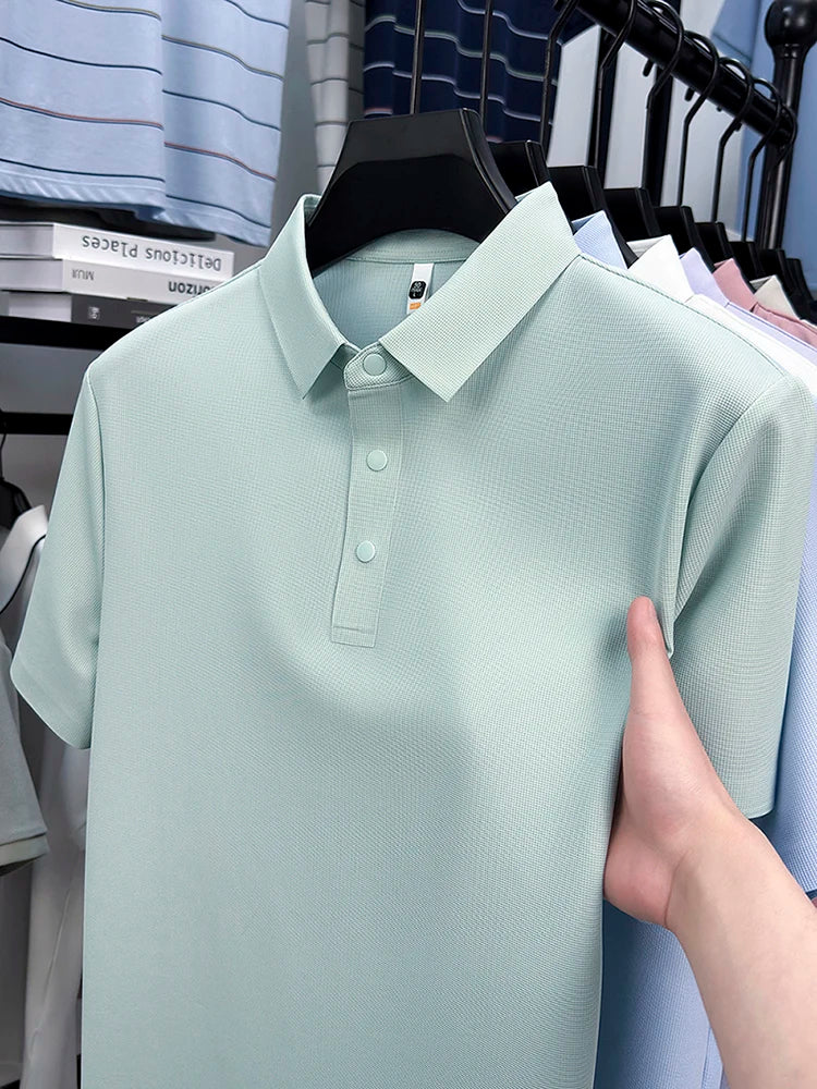 2025 Chemise polo gaufrée sportive pour hommes |   Tailles supérieures de Tennis de Golf évacuant l'humidité S-5XL, boutons-pression, antibactérien 7A de haute qualité