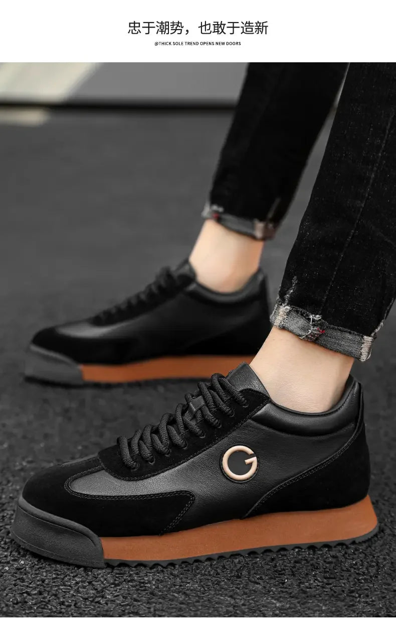 Printemps automne chaussures hommes augmenté mode cuir chaussures décontractées conseil chaussures de haute qualité en plein air grosses baskets Style britannique