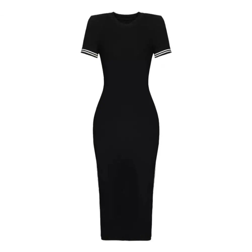 Robe d'été élégante pour femmes, col rond, fente latérale, Slim, couleur unie, manches courtes, rayée, Maxi