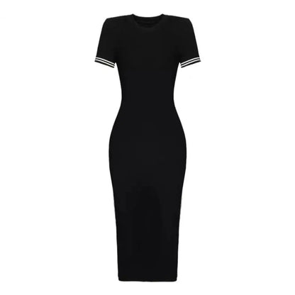 Robe d'été élégante pour femmes, col rond, fente latérale, Slim, couleur unie, manches courtes, rayée, Maxi