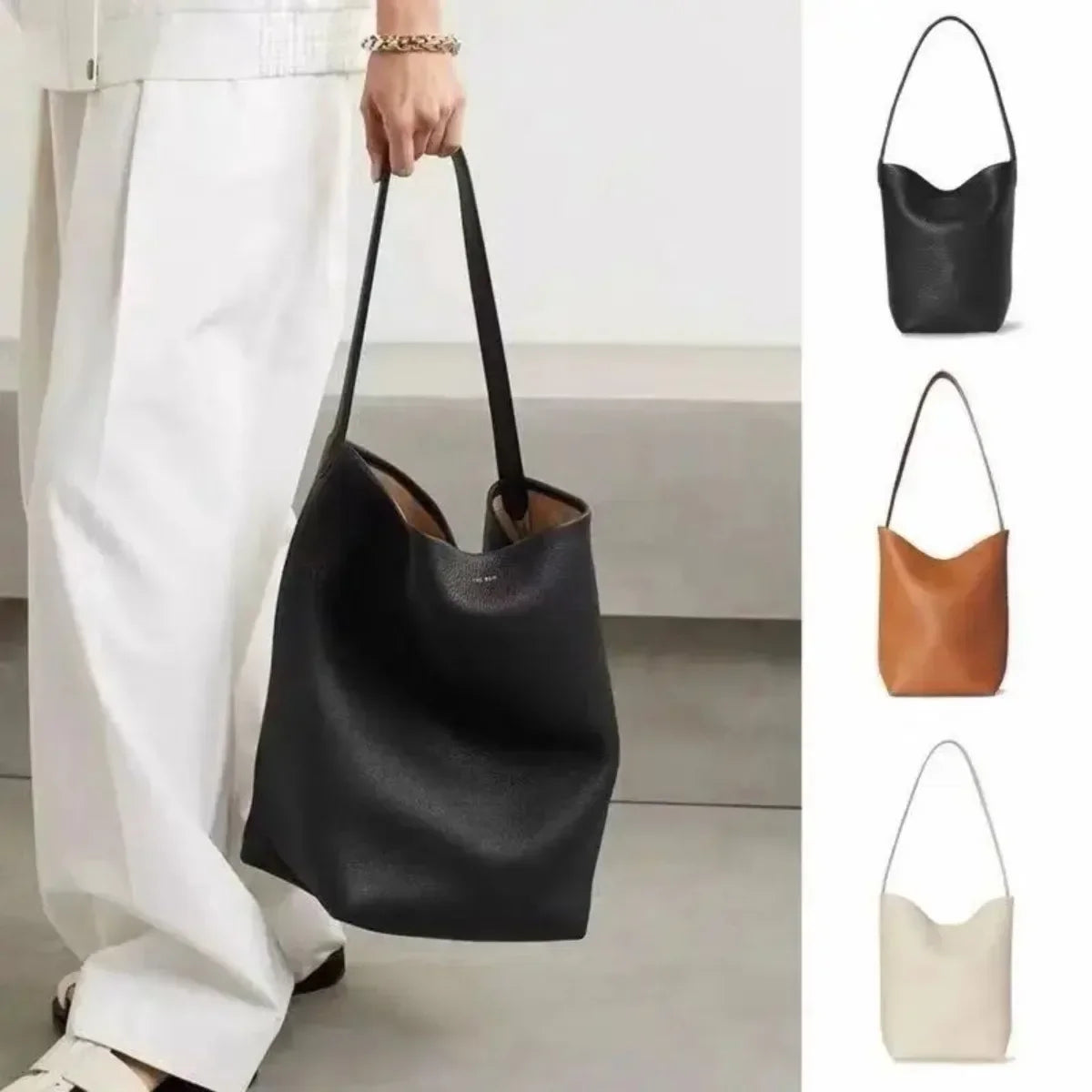 Sac à main en cuir véritable pour femmes, fourre-tout paresseux de grande capacité, sac à bandoulière simple, sac à dos de jour décontracté, sac de taille, sac seau