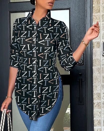 BERAKAH SUPRÊME - Haut décontracté à manches longues pour femmes, chemise imprimée à col au dos, élégante et à la mode, bureau, printemps et automne, 2025