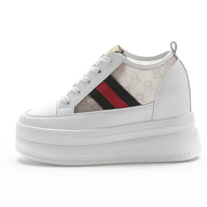 9cm femmes chaussures grosses baskets Air maille évider en cuir véritable blanc chaussures compensées plate-forme talon pompes Mujer Bombas