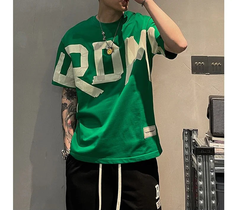 T-shirt manches courtes col rond, décontracté, assorti avec tout, tendance coréenne, couleur unie, lettre imprimée, ample, mode jeunesse, été 2023