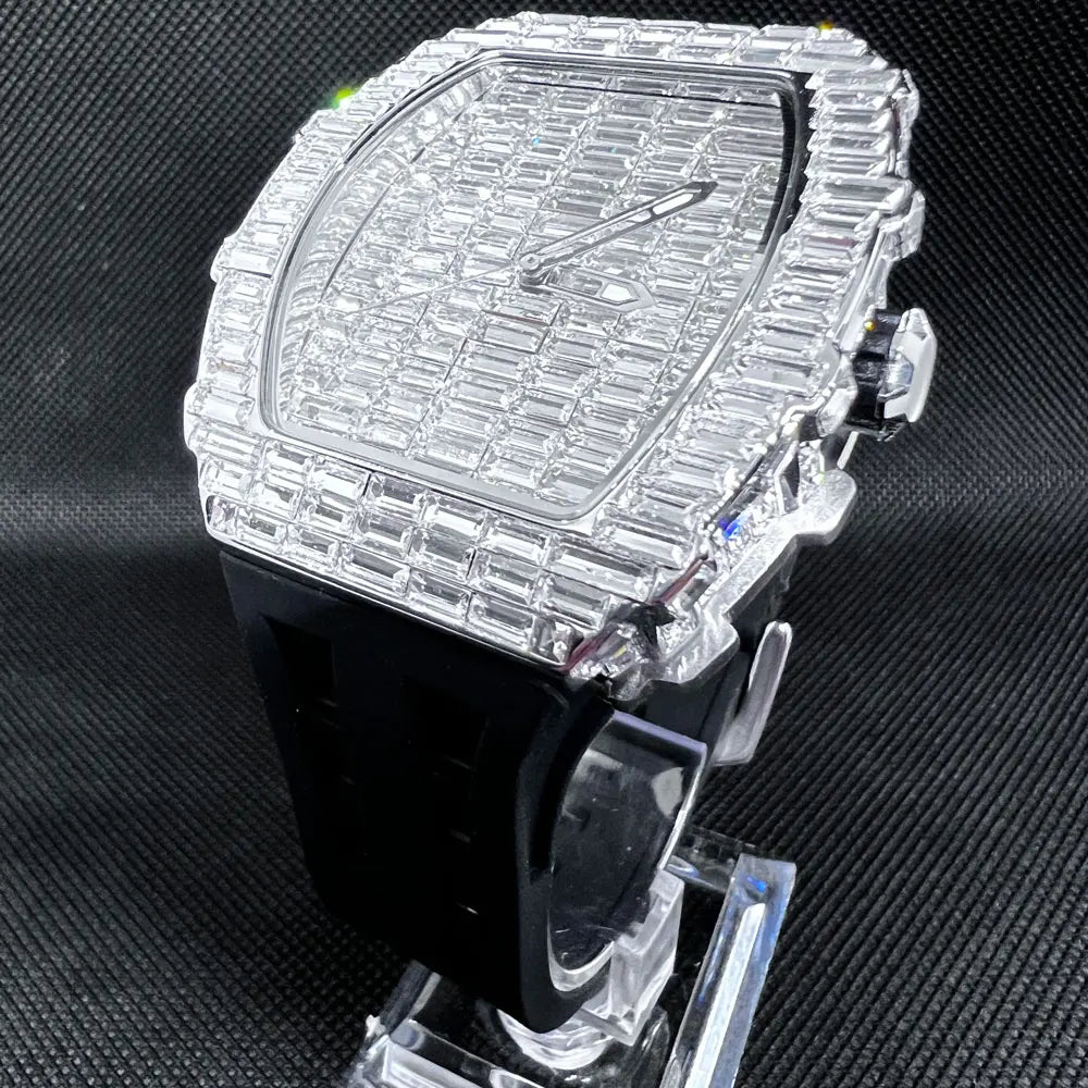 Montre-bracelet à Quartz pour hommes, marque de luxe, nouvelle collection créative, carrée, diamant scintillant, bracelet en caoutchouc, grand visage, cadeau, 2024