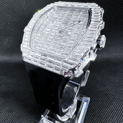 Montre-bracelet à Quartz pour hommes, marque de luxe, nouvelle collection créative, carrée, diamant scintillant, bracelet en caoutchouc, grand visage, cadeau, 2024