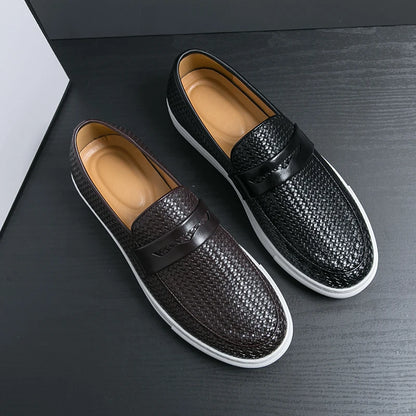 Mode sans lacet mocassins hommes chaussures conseil doux chaussures en cuir décontracté hommes baskets fête tissage modèle chaussures pour homme plat gratuit