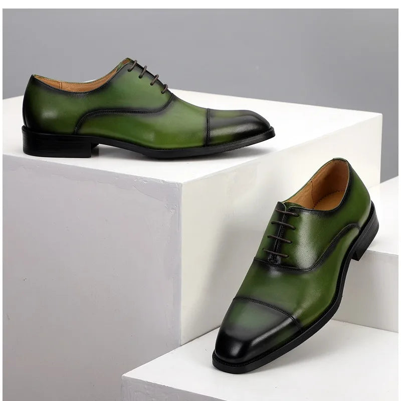 Chaussures en cuir formelles pour hommes, chaussures d'affaires britanniques décontractées Oxford confortables pour mariage en cuir véritable