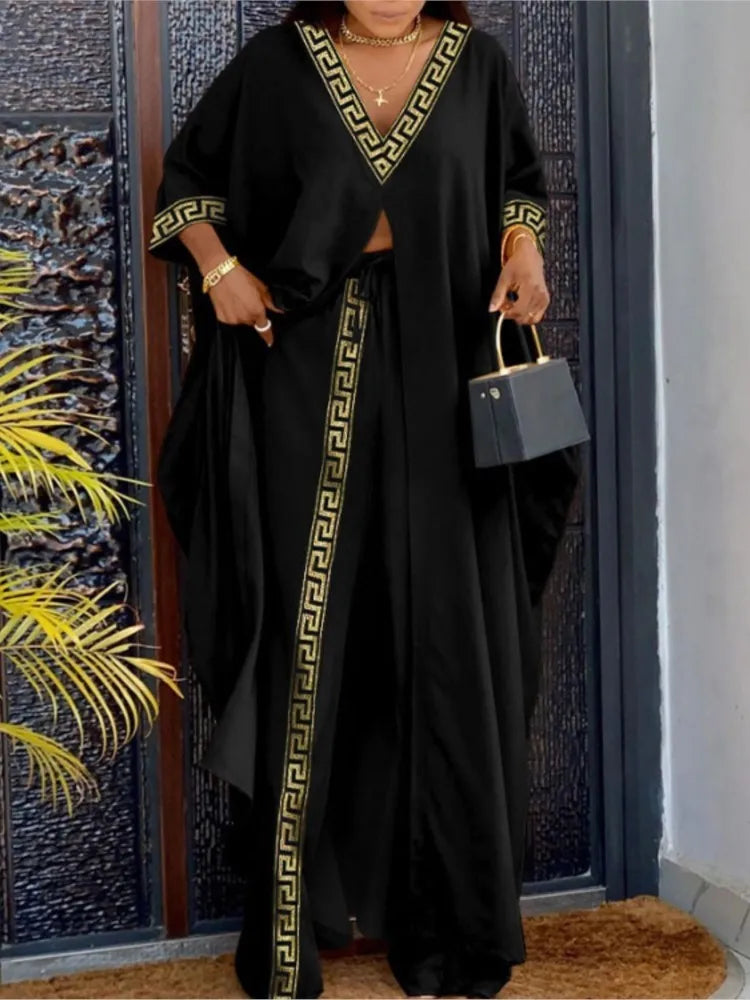 Ensemble haut et pantalon à manches longues pour femmes, col en V, impression de lettres, devant ouvert, décontracté, mode printemps, été, nouveau, 2023