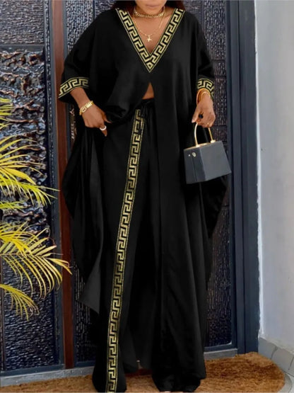 Ensemble haut et pantalon à manches longues pour femmes, col en V, impression de lettres, devant ouvert, décontracté, mode printemps, été, nouveau, 2023