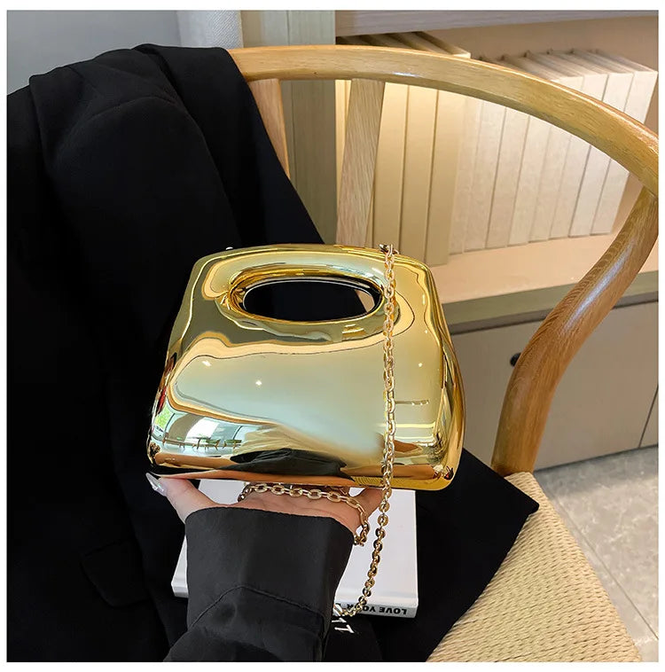 Sac à main hobo en acrylique doré pour femme, sac à main de plage transparent, sac à main de soirée, poignée supérieure ronde, fête de mariage, designer de luxe