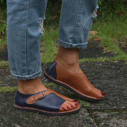 Femmes sandales chaussures d'été pour femmes rétro en cuir PU Peep Toe femmes pantoufle 2025 nouvelle plage boucle sangle plat Sandalias De Mujer