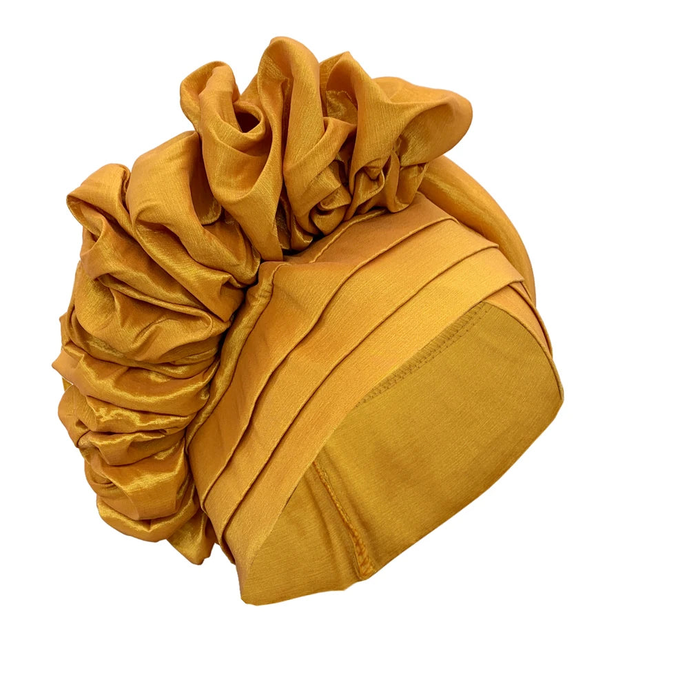 Nouveau bonnet Turban à volants pour femmes, couvre-chef en soie brute africaine, automne, Nigeria, Gele de mariage, bandeau de fête, couvre-chef pour dame