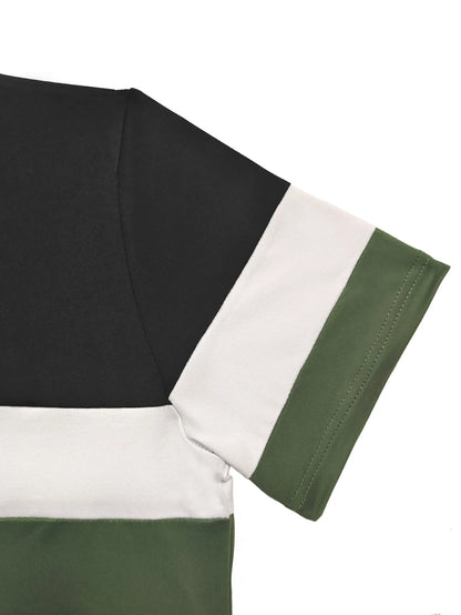 Ensemble demi-jupe d'été pour femmes, deux pièces, manches courtes, rayures latérales, ceinture de taille réglable, ample, décontracté, respirant, polyvalent