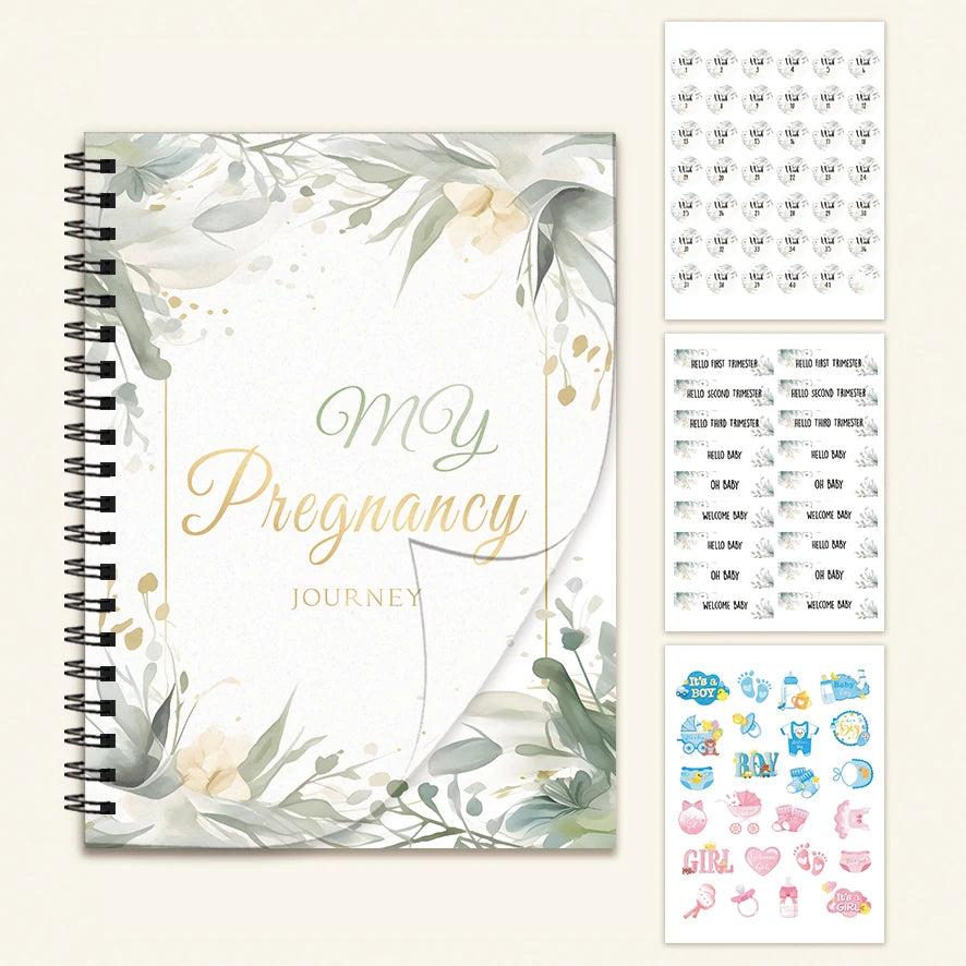 Ensemble Journal de grossesse : autocollants, traqueur hebdomadaire, livre de mémoire florale de style Ink (8,3 x 11,2", 32 pages) - Registre prénatale, nouvelle maman Gi