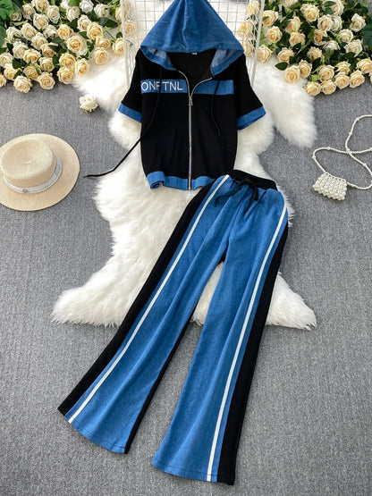 Veste à capuche costume de sport à la mode femmes été 2025 nouveau ensemble deux pièces populaire pantalon réducteur d'âge