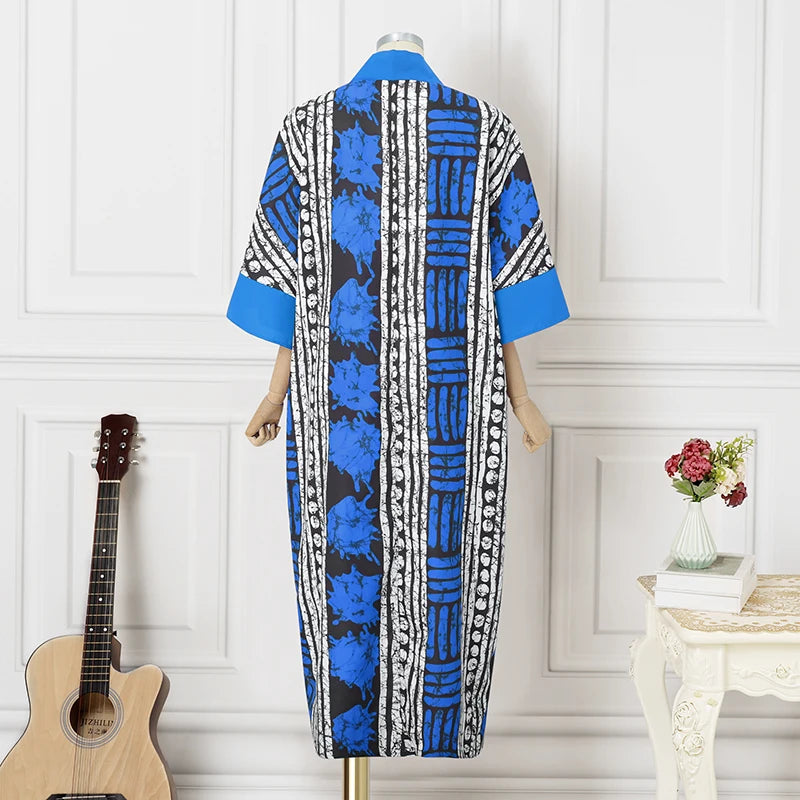 VONDA Vintage Robe Maxi femmes été fête imprimer robes 2025 mode col en v 3/4 manches décontracté surdimensionné ample longue Robe