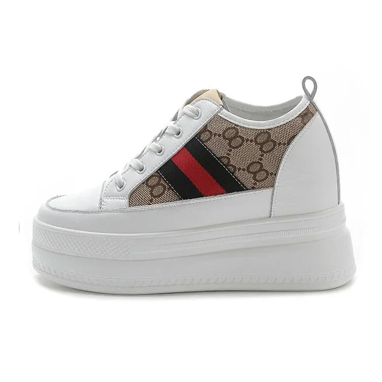 9cm femmes chaussures grosses baskets Air maille évider en cuir véritable blanc chaussures compensées plate-forme talon pompes Mujer Bombas