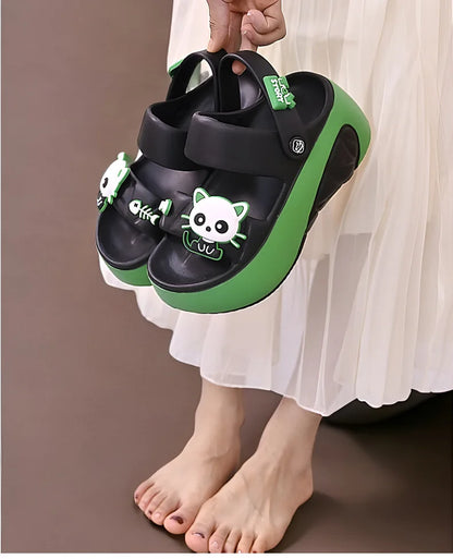 Nouveau 6 cm pantoufles chat à talons hauts femme polyvalent kitty sandale sabots femmes grosses diapositives chaussures dames rose plate-forme EVA pantoufles