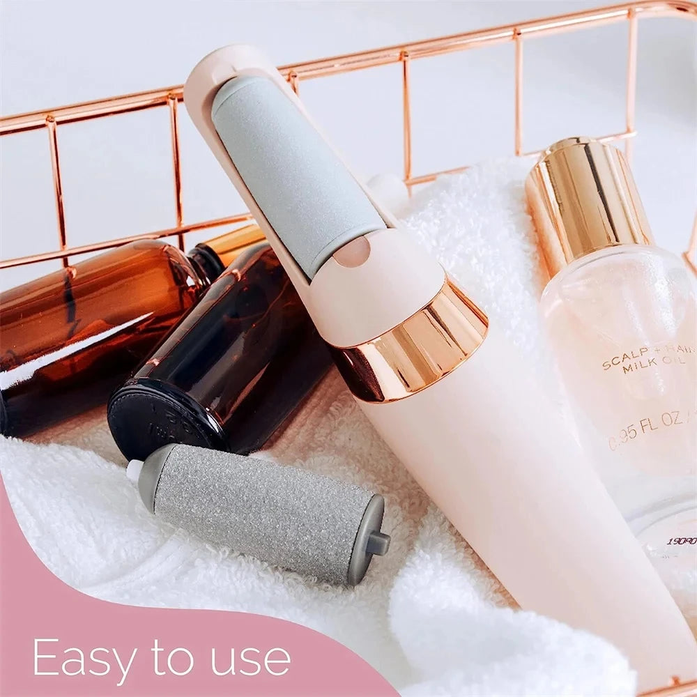 Ensemble de broyeur électrique pour les pieds, dissolvant de callosités sèches et de peaux mortes, outil de pédicure pour pieds à rouleaux rechargeables avec 2 têtes de rouleau amovibles