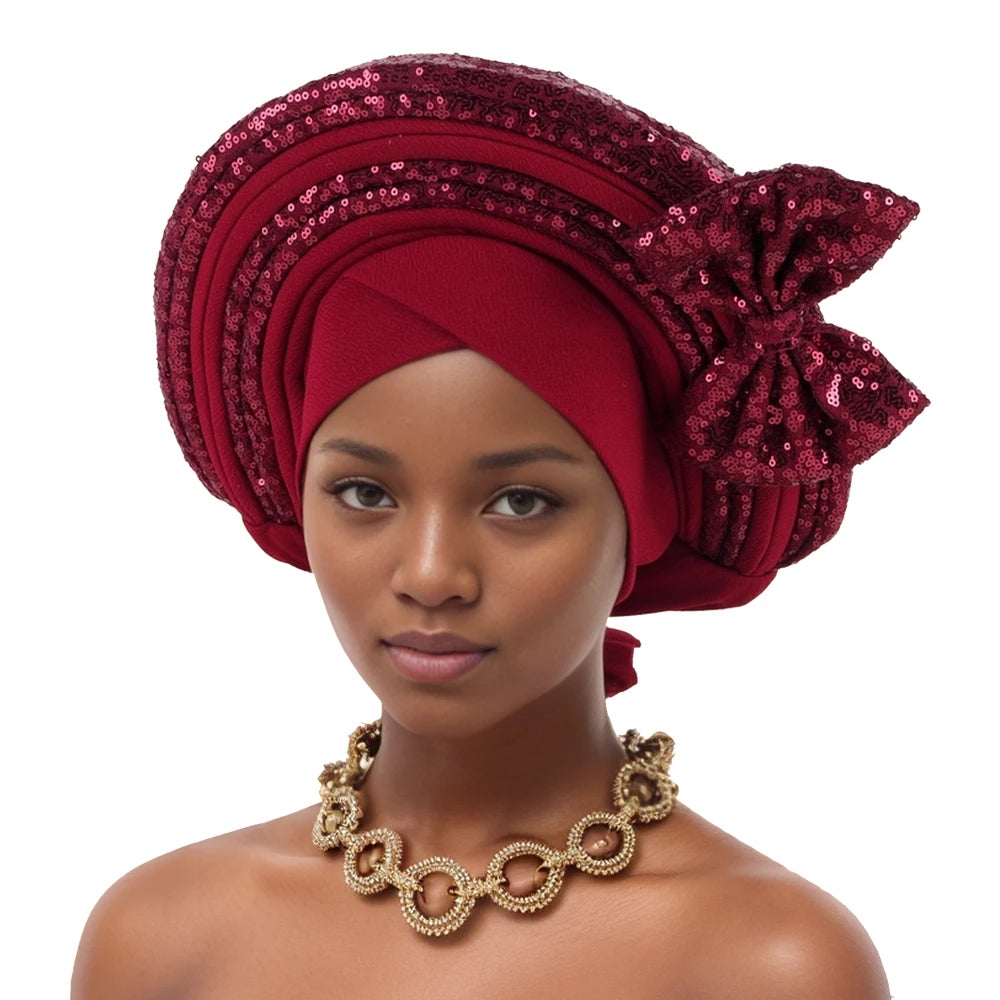 Cravate de Sauna à Paillettes pour Femme, Turban Africain avec Nministériels d Papillon Doux, Accessoire de ix