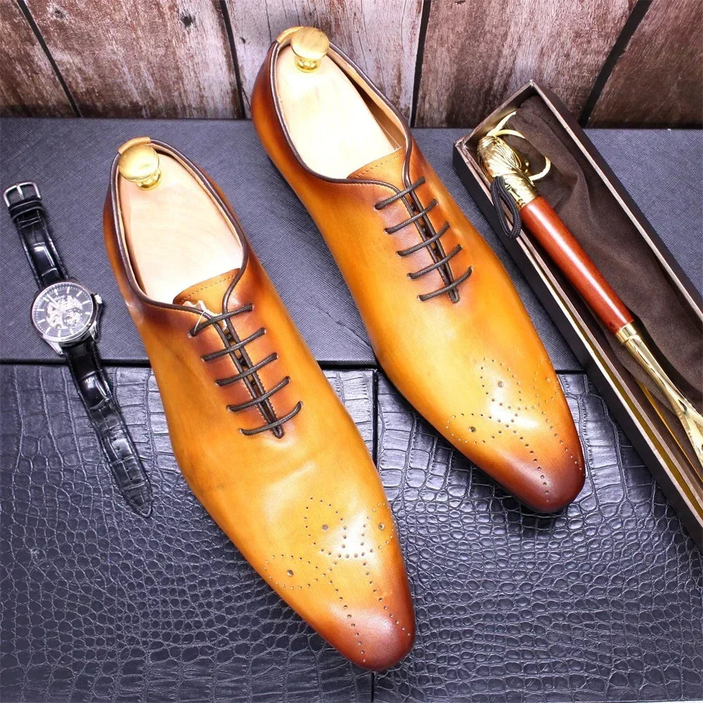 Chaussures d'affaires italiennes originales en cuir véritable faites à la main pour hommes, chaussures Derby à la mode pour marié et mariage, mocassins