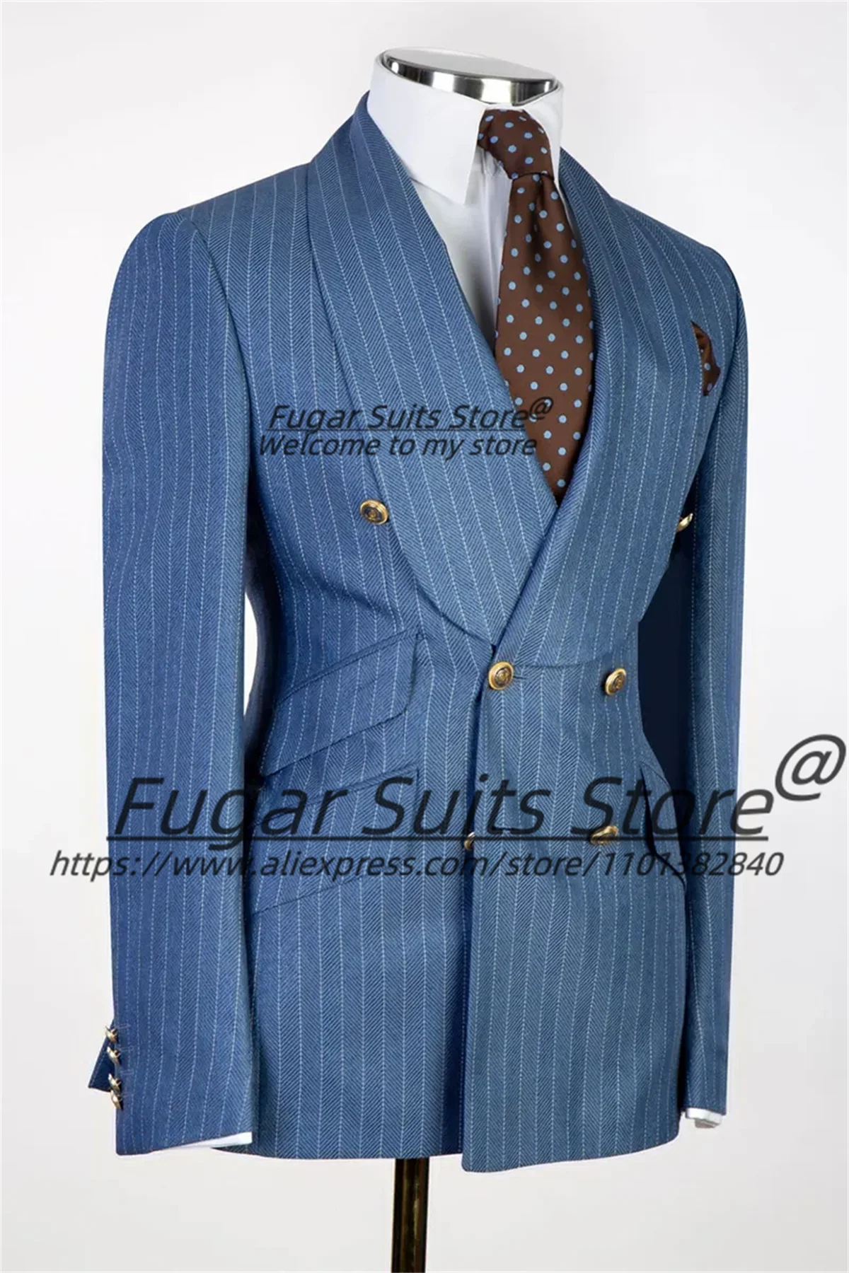 Costumes d'affaires à rayures haut de gamme pour hommes, coupe cintrée, châle à revers, Tuxedos de bal formel, ensembles de 2 pièces, blazer élégant pour hommes, Ropa Hombre
