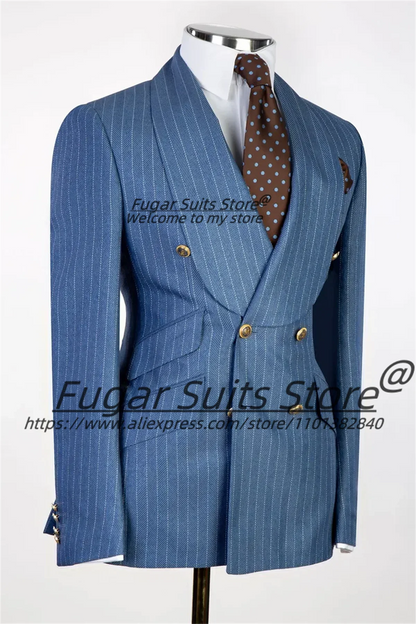 Costumes d'affaires à rayures haut de gamme pour hommes, coupe cintrée, châle à revers, Tuxedos de bal formel, ensembles de 2 pièces, blazer élégant pour hommes, Ropa Hombre