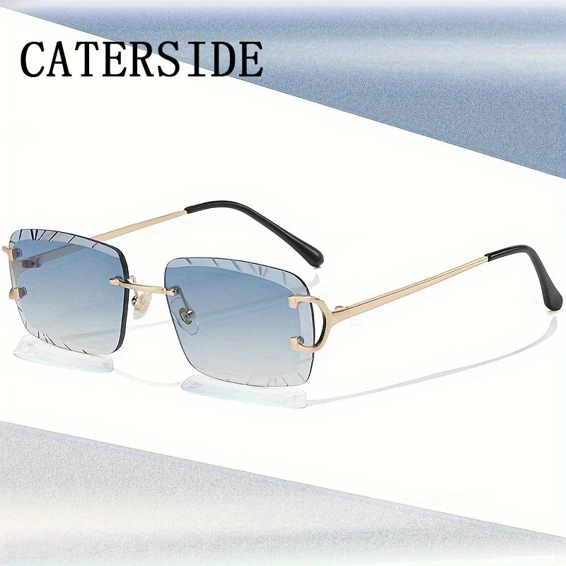 CATERSIDE lunettes de soleil carrées sans monture hommes Cupronickel mode Punk dégradé lunettes de soleil Vintage à la mode petite monture lunettes UV400