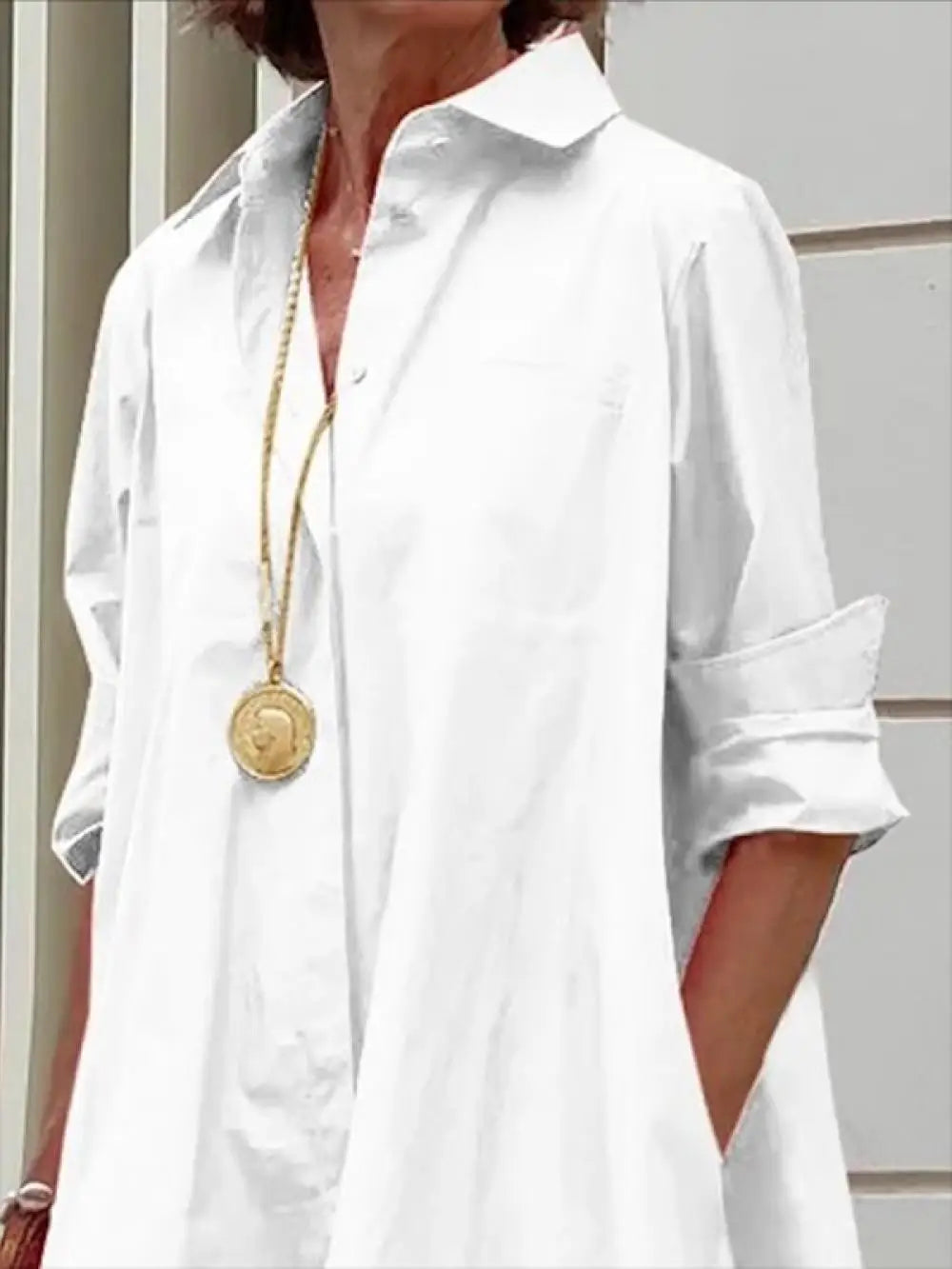 Robe mi-longue simple à manches longues pour femmes, chemises à revers pour documents, robe élégante, printemps, nouveau, 2024