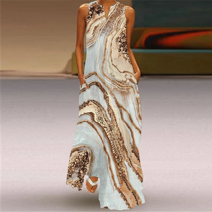 Robe longue imprimée sans manches, col en v, Sexy, transfrontalière, vêtements pour femmes en Europe et en amérique, nouvelle collection été 2024