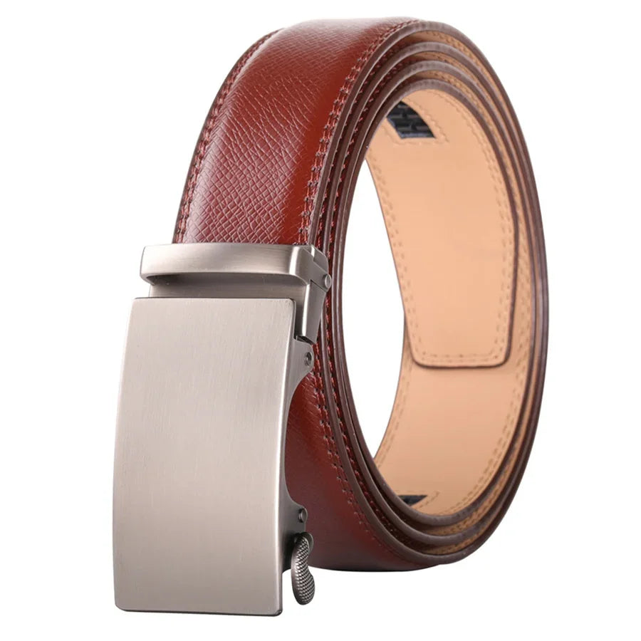 Plyesxale Ceinture en cuir marron hommes 2024 boucle automatique hommes Ceinture pour jean Style Vintage hommes ceintures de luxe Ceinture Homme B9
