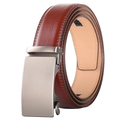 Plyesxale Ceinture en cuir marron hommes 2024 boucle automatique hommes Ceinture pour jean Style Vintage hommes ceintures de luxe Ceinture Homme B9