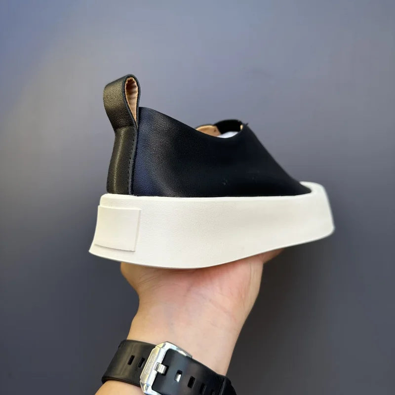 Baskets épaisses en cuir véritable pour hommes, chaussures décontractées, respirantes, à enfiler, haut de gamme