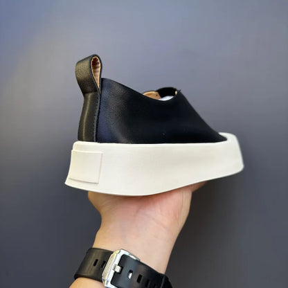 Baskets épaisses en cuir véritable pour hommes, chaussures décontractées, respirantes, à enfiler, haut de gamme
