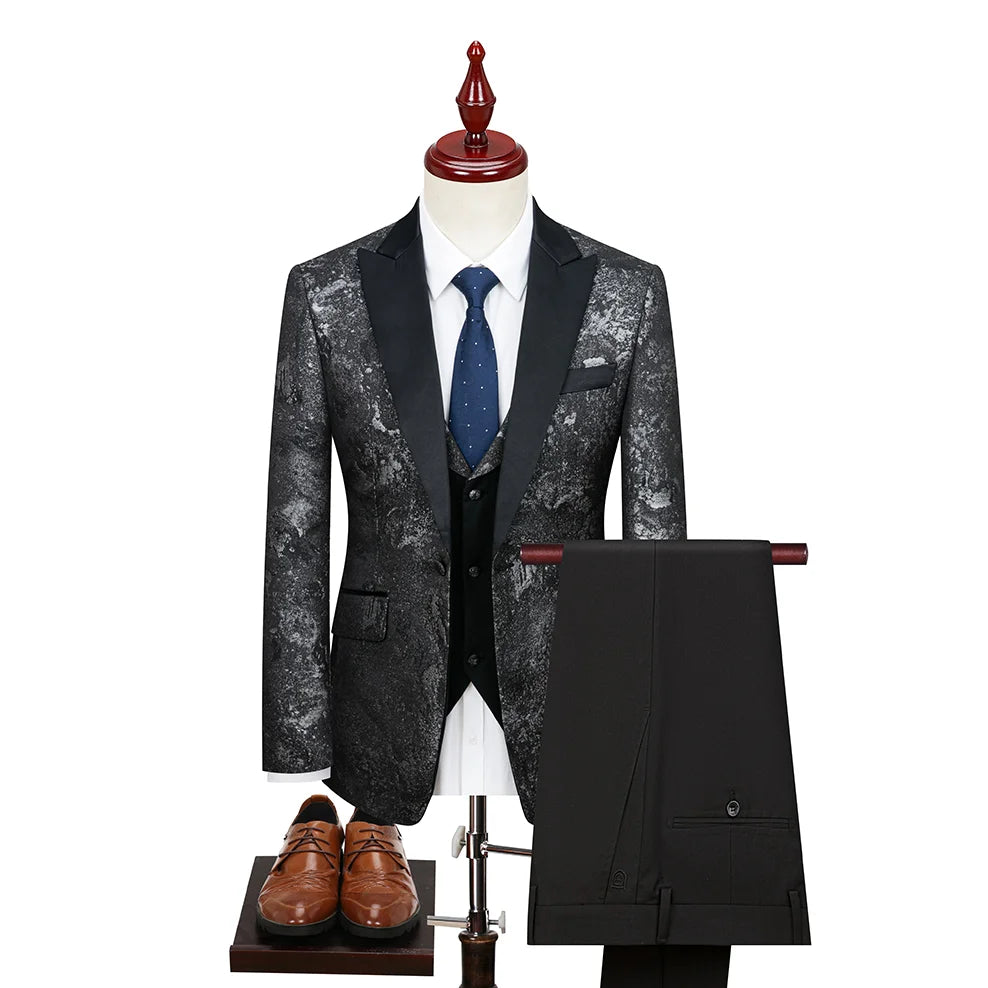 Costume vert 3 pièces pour hommes, veste de robe de soirée de mariage avec gilet et pantalon, ensembles Slim à la mode pour hommes, tissu Jacquard Beige, noir, bleu