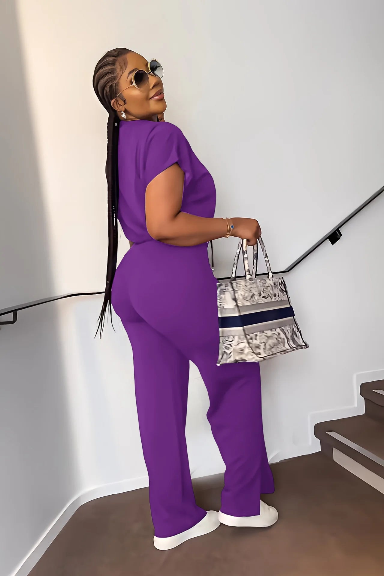 Femmes décontracté col rond cordon à manches courtes haut et taille haute pantalon ensemble été solide deux pièces costume ensembles tenues ensemble femme