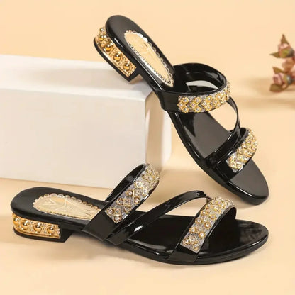 Summer Women Slippers Square Head Snake Pattern Shoes New Flat Bottom Slippers Women Transparent Belt Sandals Slides Women