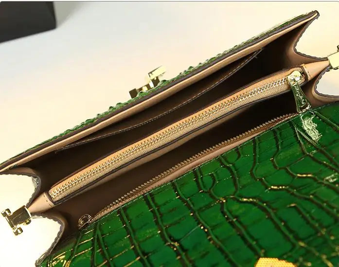 Sacs à main en cuir véritable pour femmes, marque de mode de luxe, sac à bandoulière initié, petit crocodile, carré dur, sacs de messager portables