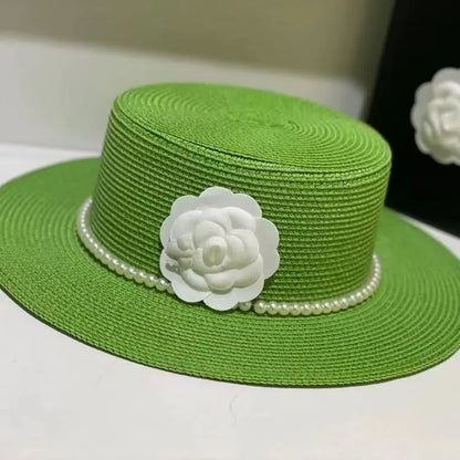 Chapeau plat d'été pour femmes, nouveau style, chapeau de soleil, de plage, de mariage, de thé, élégant, avec coiffure en perles, 모자