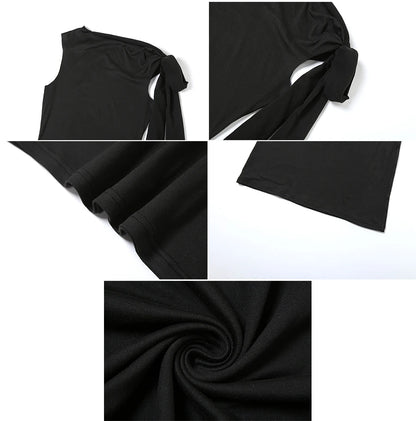 Bizarre chat une épaule robe femme été Sexy solide élégant noeud pansement sans manches moulage Simple fête maigre robes